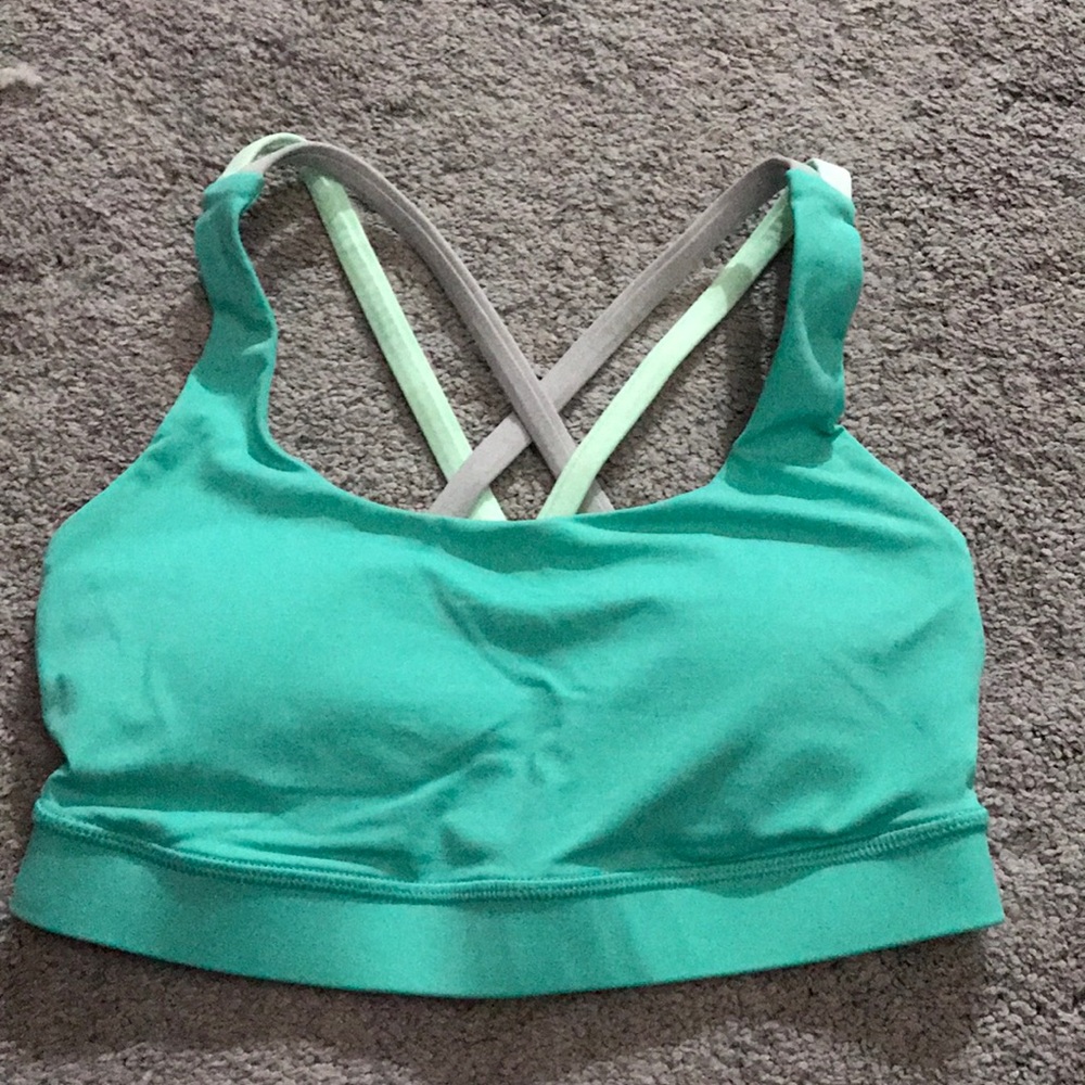 Mint and gray cross strap sports bra